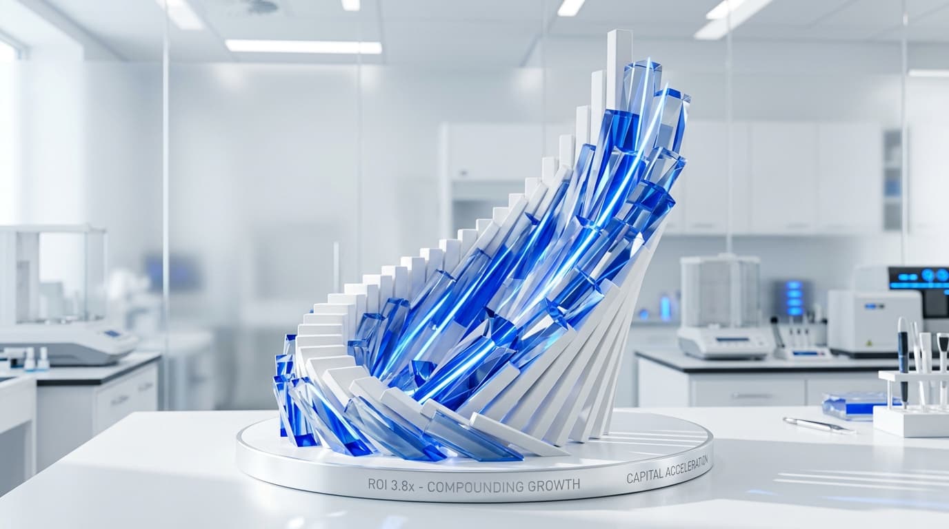 Escultura conceitual 3D de aceleração e multiplicação de capital 3.8x ROI